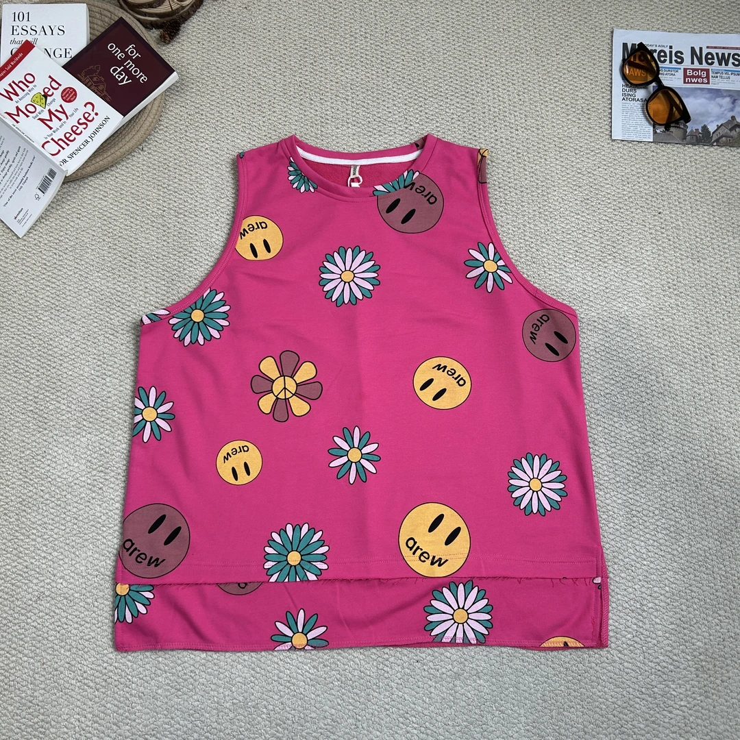 2025春季新款韩版休闲宽松卡通印花笑脸吊带背心9019