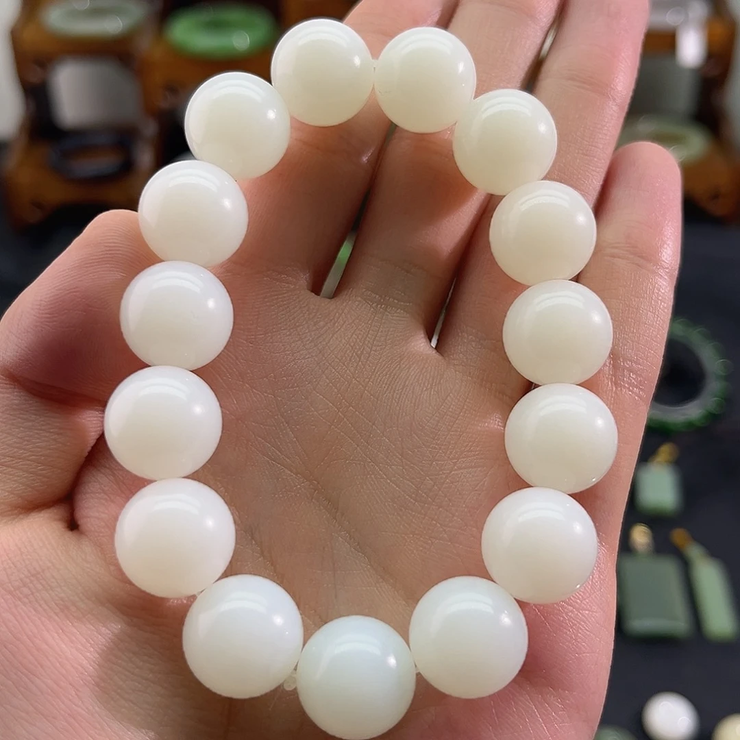 和田玉未镶嵌颈饰白玉-俄料-15mm手串
