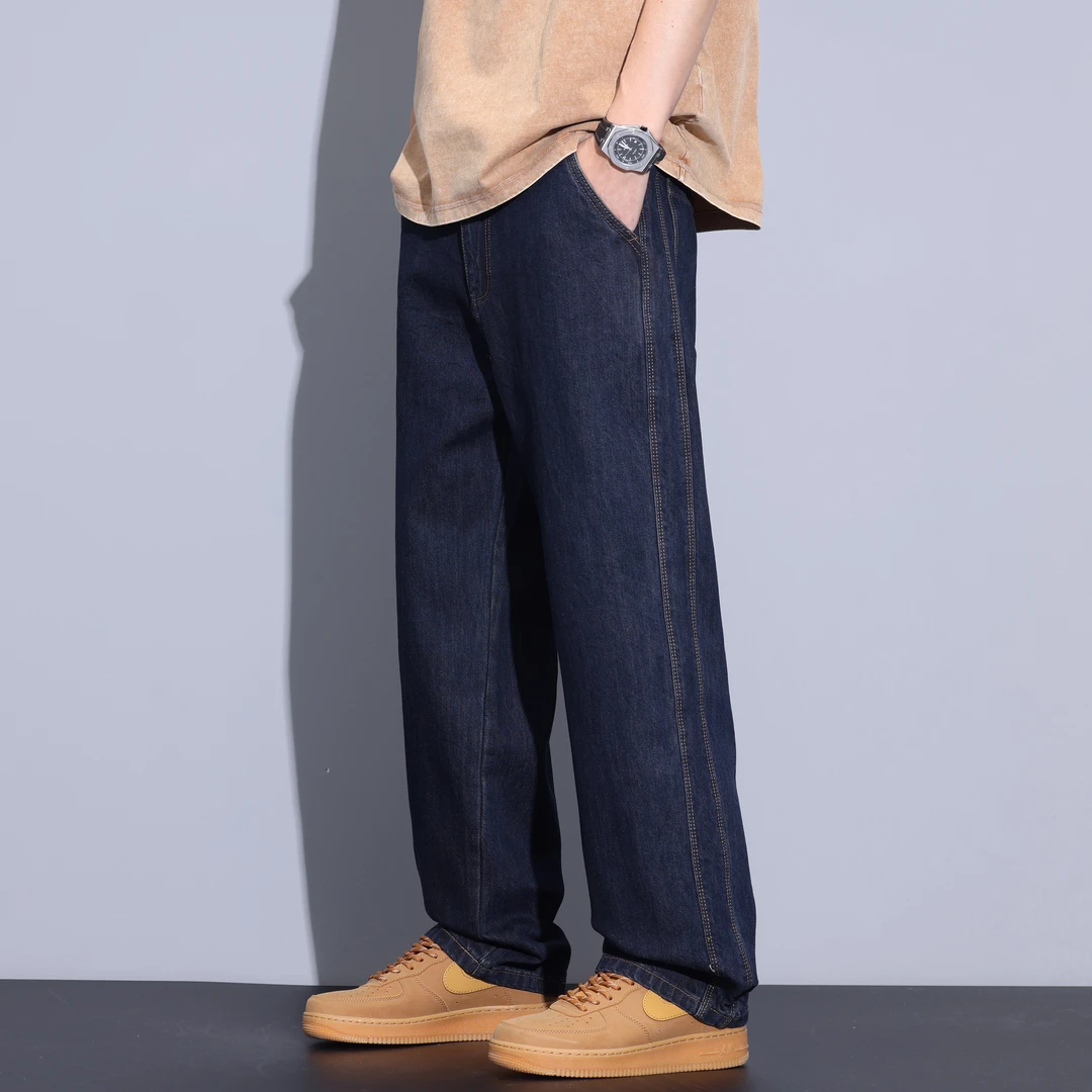 Kuvine Studios春季宽松直筒牛仔裤男士美式复古原色水洗休闲长裤