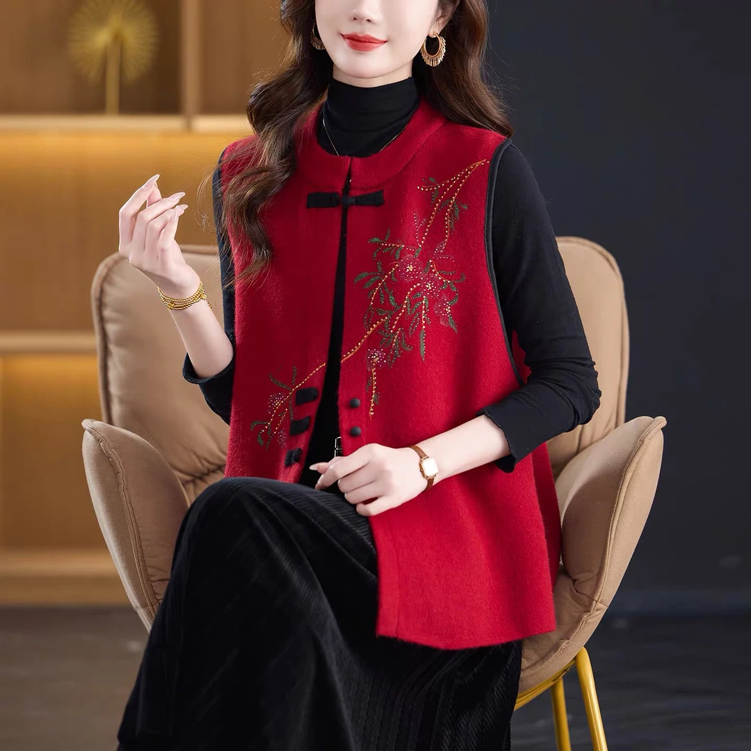 806冬季新款国风新中式时尚百搭毛呢马甲