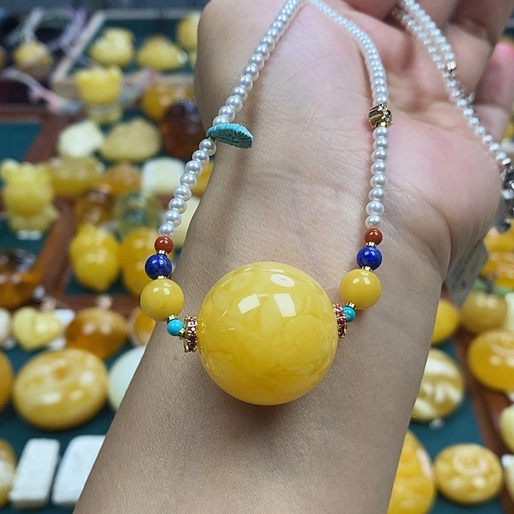 琥珀未镶嵌裸石24+鸡油红锁骨链