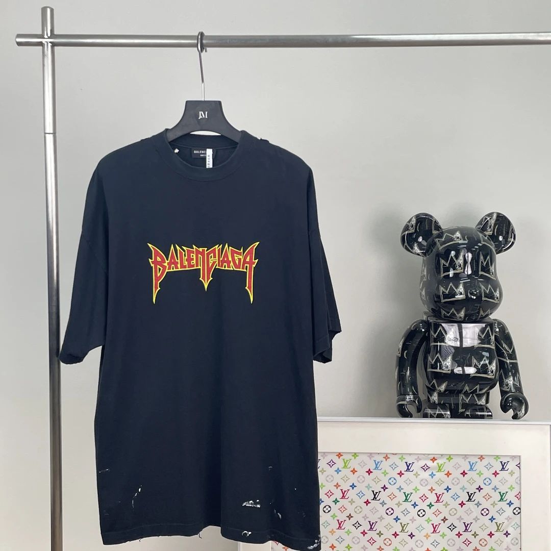99新 Balenciaga/巴黎世家 2853/纯色Logo印花平纹针织短袖/3码