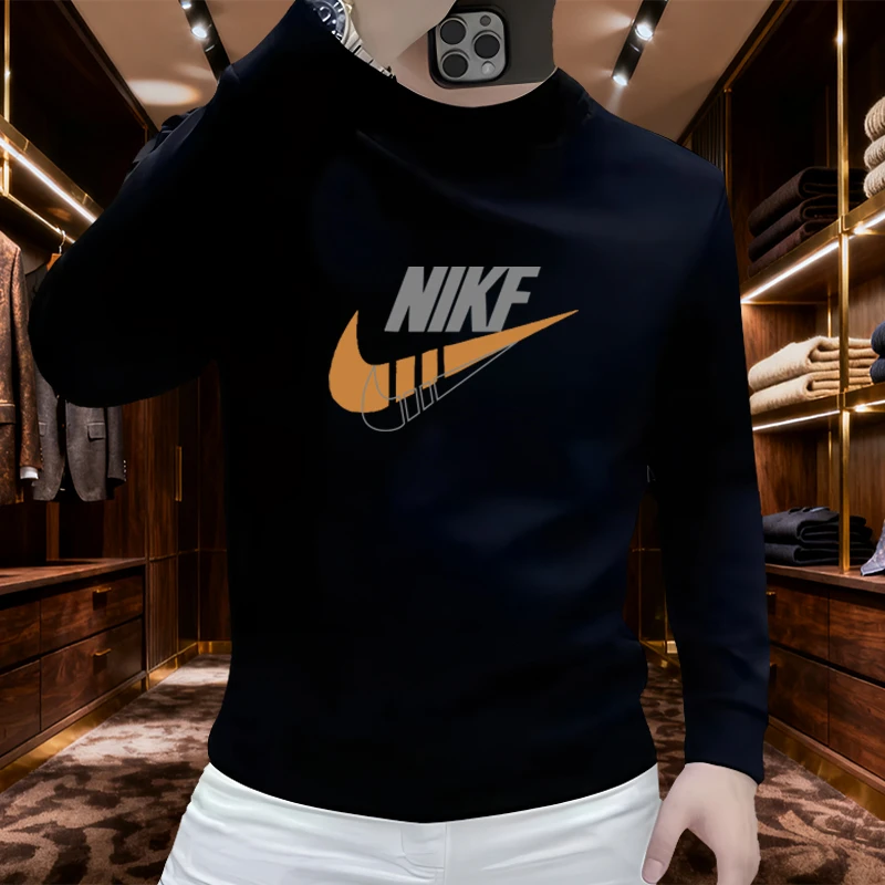 男士高端印花字母加绒圆领卫衣2025新款秋冬季潮流宽松长袖打底衫