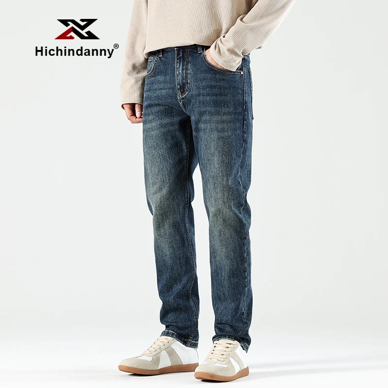 HICHIN休闲宽松牛仔裤男夏季新款修身直筒休闲牛仔裤弹力水洗长裤
