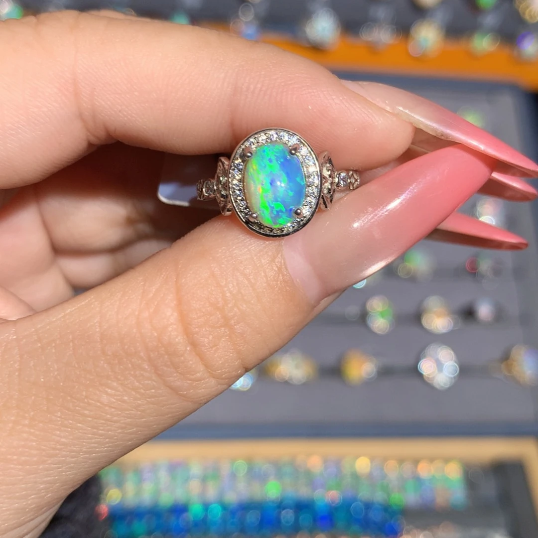 银S925镶嵌欧泊澳洲欧泊戒指l