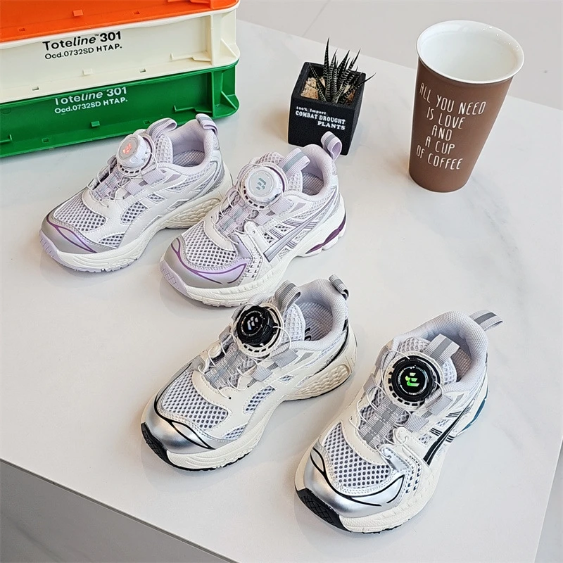 25183童鞋2025春夏款男女童旋转扣透气网面儿童老爹鞋运动鞋跑鞋