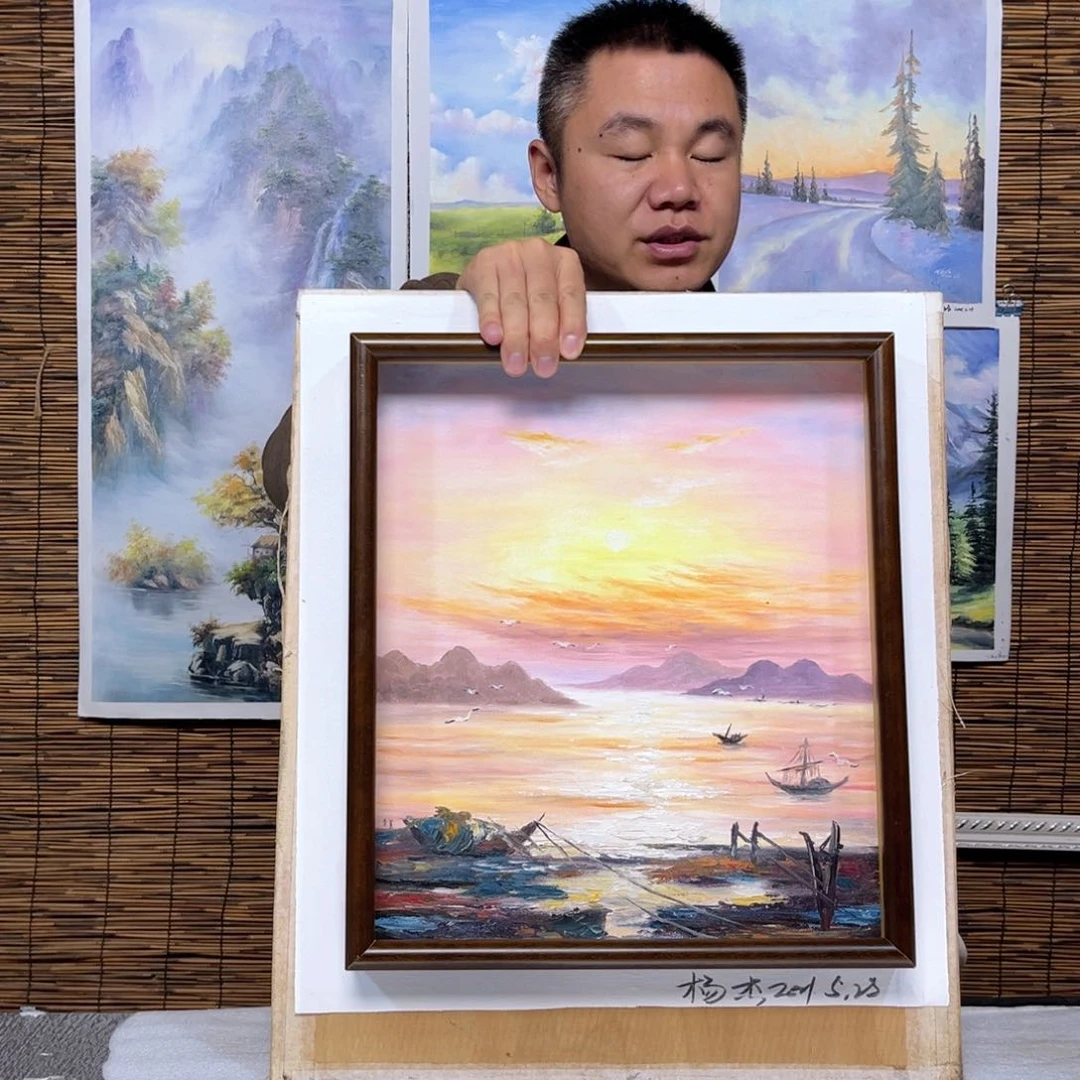 油画行路人小院绘画作品竞拍