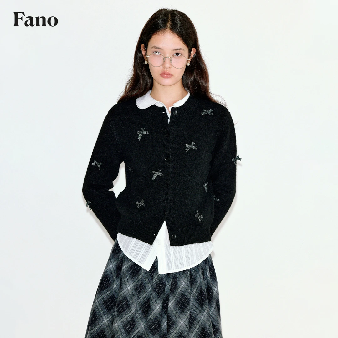 【清仓】少女感“手工立体波点蝴蝶结”轻暖百搭圆领开衫FQ25S241