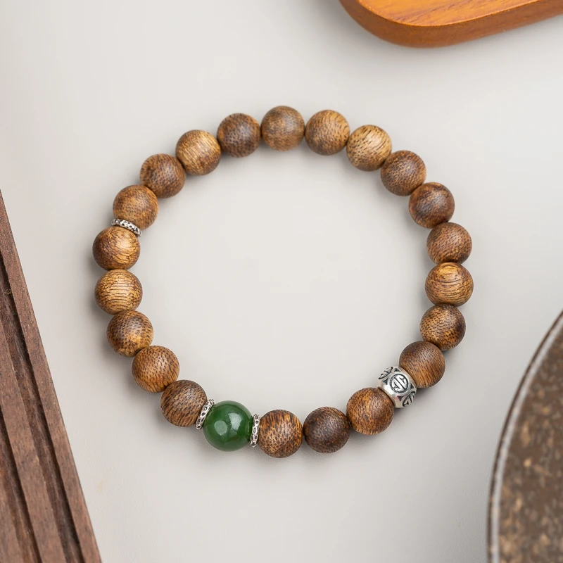 沉香莺歌绿奇楠沉香8mm碧玉和田玉单圈手串大佬同款