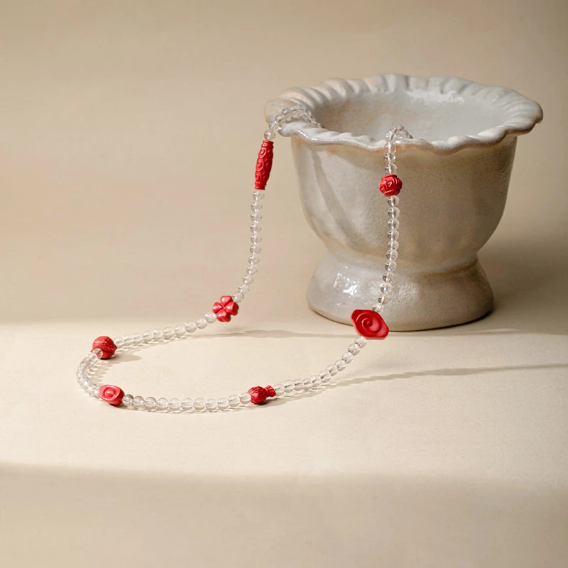 由子野 天然辰砂【水流红】4-5mm朱砂白水手串