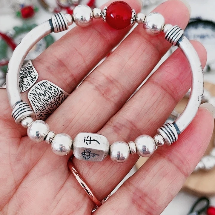 珐琅吊坠足银双弯管