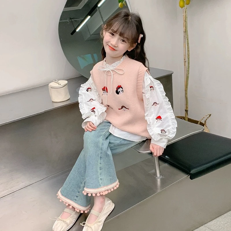 【福利】女童毛衣马甲春季2025新儿童洋气宝宝春秋针织背心衬衫薄款