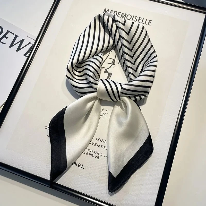 经典条纹70x70丝巾小方巾百搭不过时围巾护颈保暖洋气领巾春秋