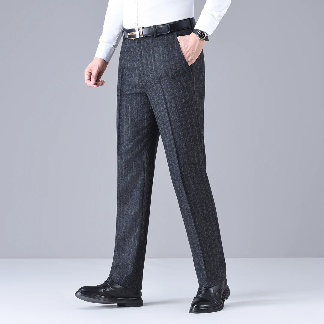 2025年秋冬款男士休闲直筒长裤子免烫商务西装裤厚款时尚高腰西裤