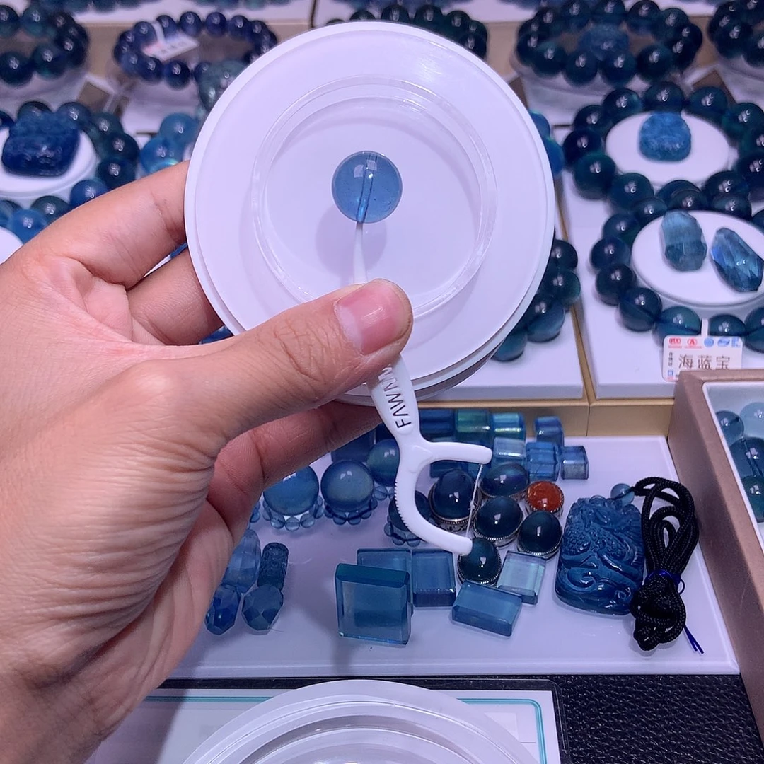 天然辰砂且*海蓝宝魔鬼蓝14.2mm