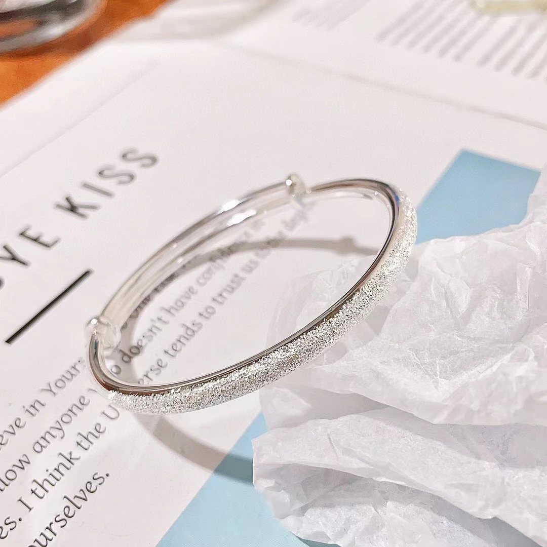 足银手镯 银9999满天星银手镯女年轻款钉沙实心银镯子轻奢