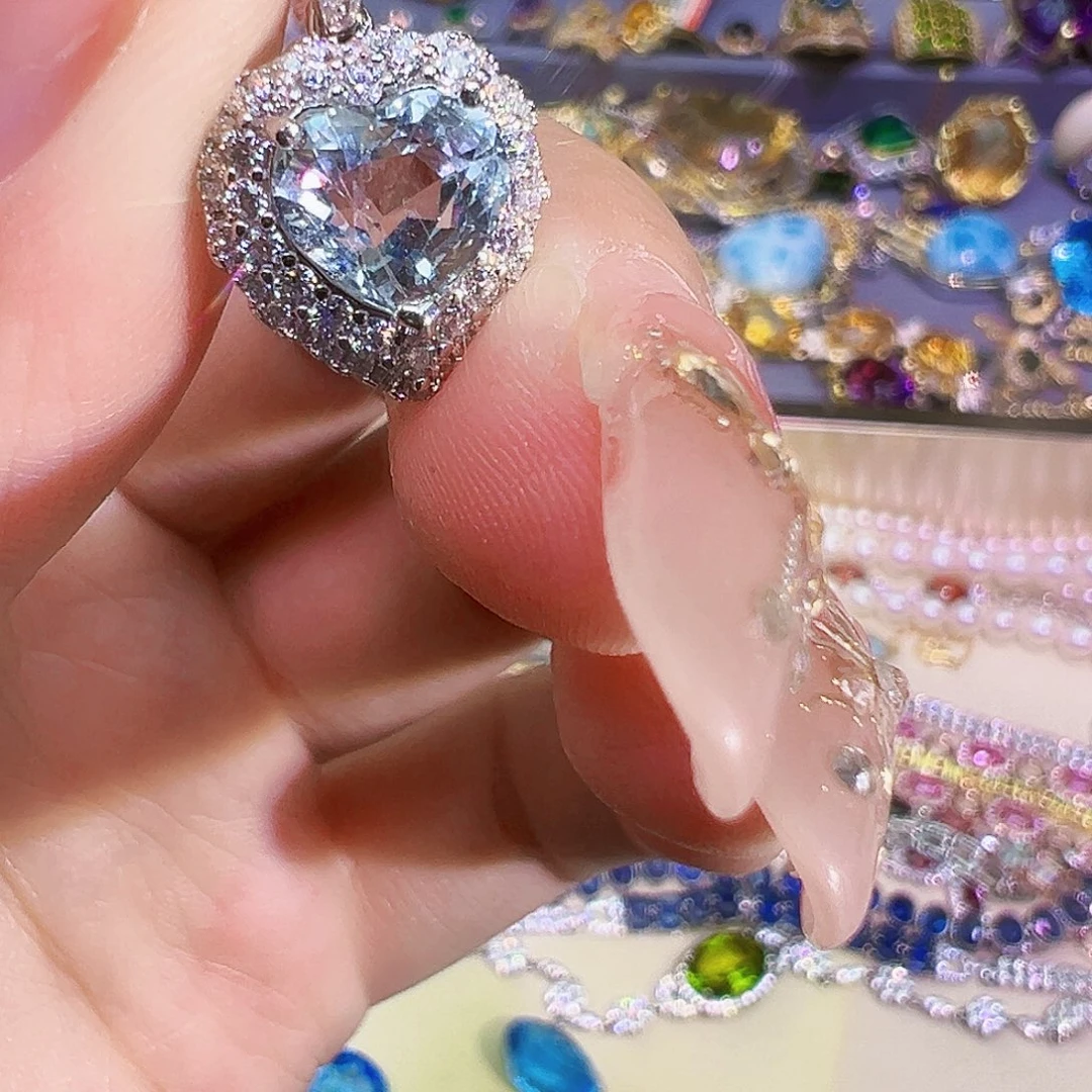 海蓝宝石颈饰银S925镶嵌