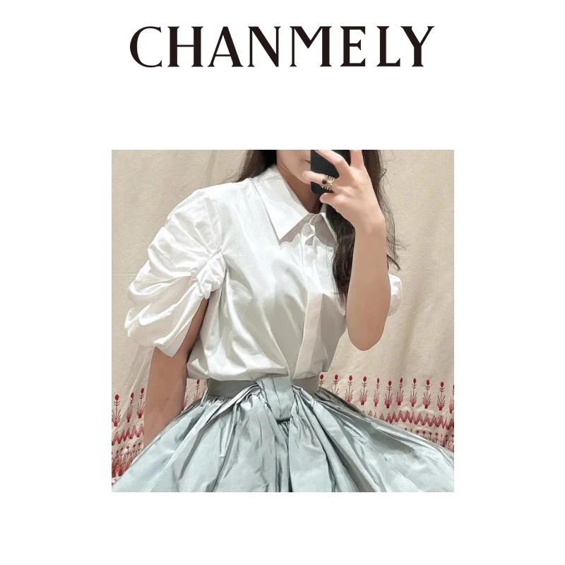 【CHANMITY】24/ss 时髦大结折纸设计显瘦衬衫024785