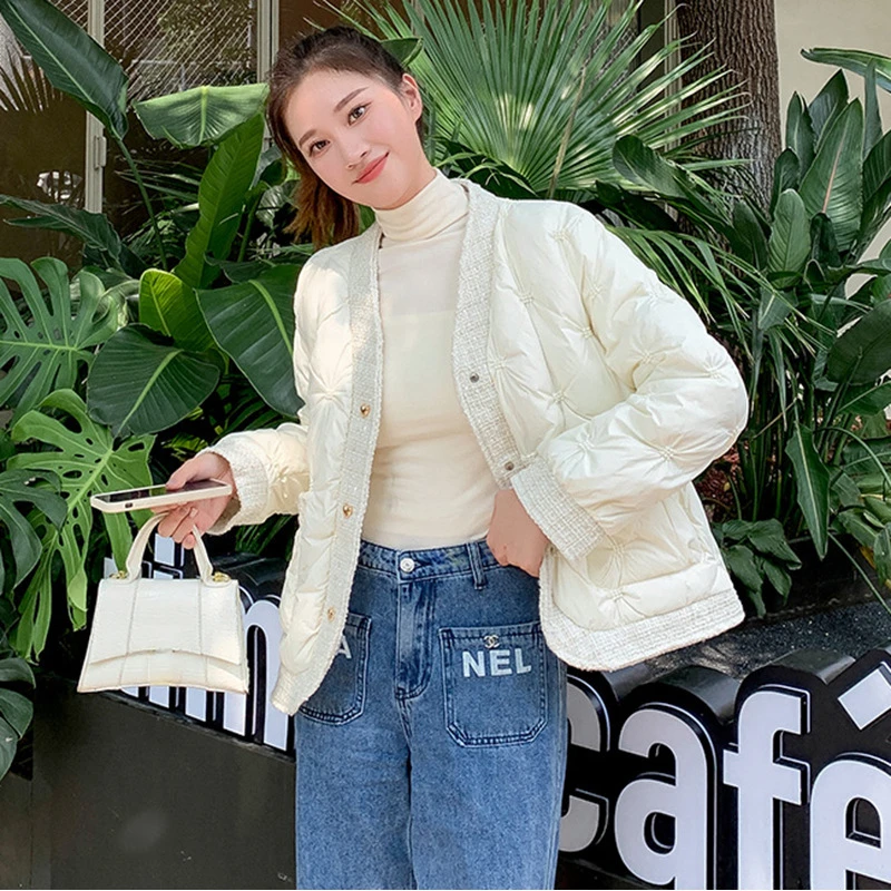 羽绒服女新款冬季短款小香风外套白鸭绒韩版显瘦羽绒外套