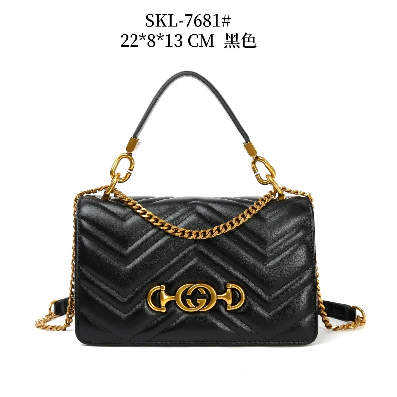 【初阳甄选】SKL-7681-黑色包盖手工轻奢耐脏单肩包ck编织女包