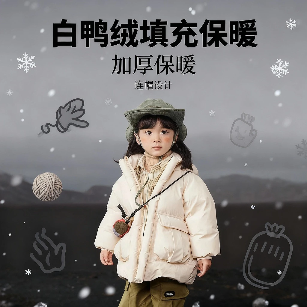 乐眸儿童羽绒外套#34181427休闲连帽加厚小童保暖秋冬冬季