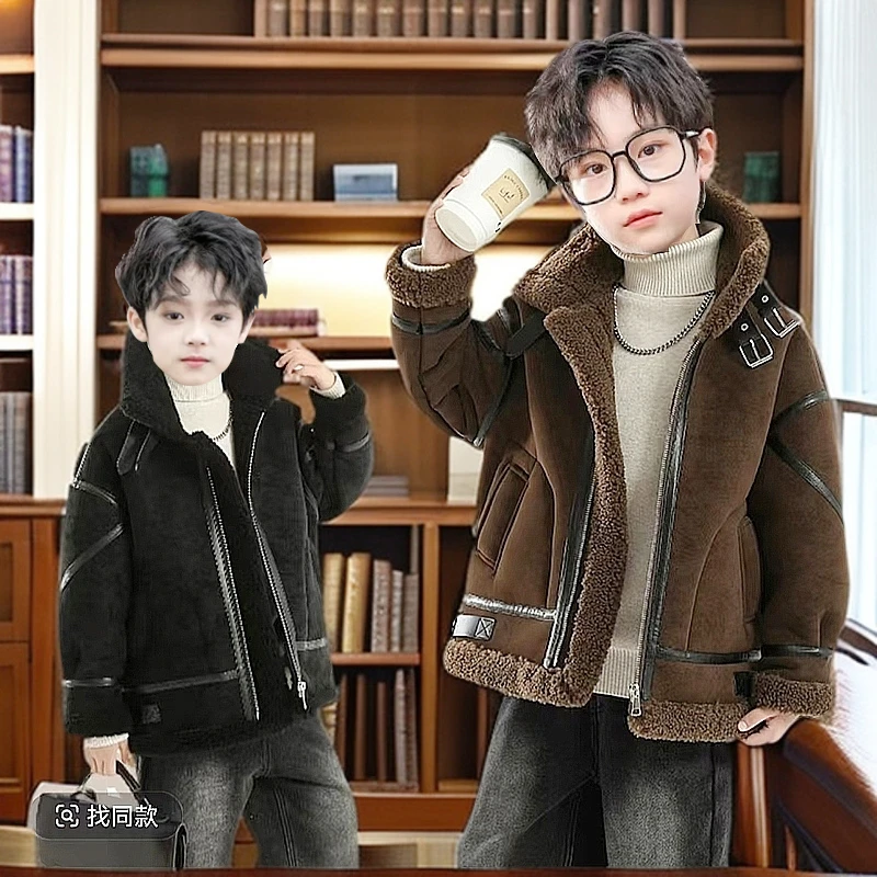 X215冬季男女童加绒加厚皮毛一体洋气潮流时髦外套