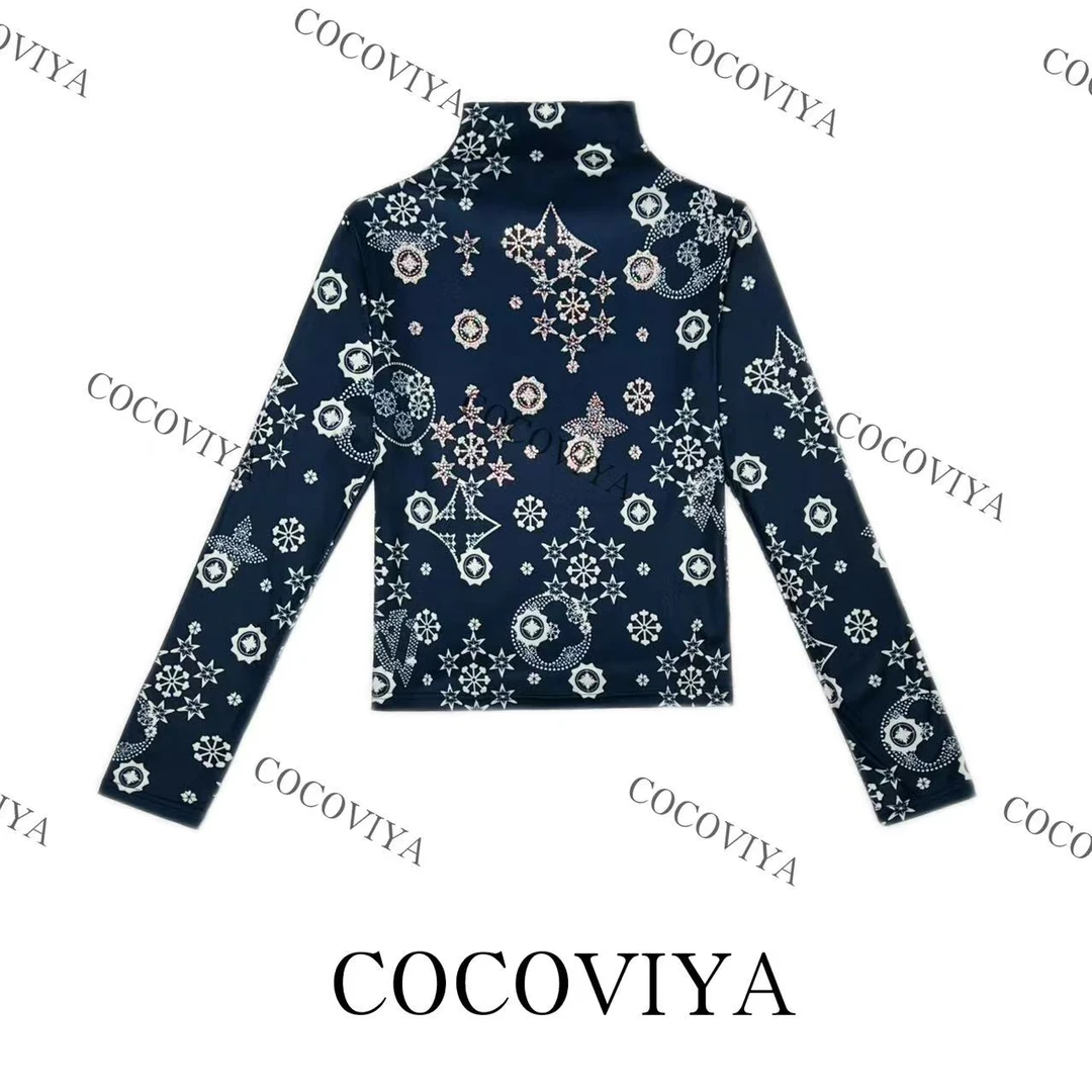 【XY】COCOVIYA满印加绒雪花星星中领上衣 轻奢复古烫钻设计26C-599