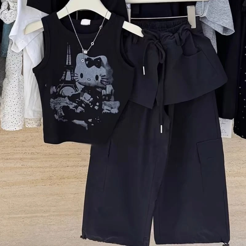 女童夏装套装2025新款背心工装裤两件套