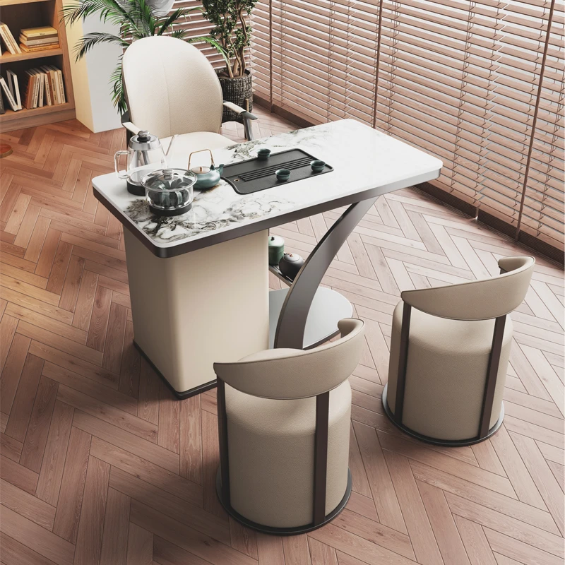 阳台茶桌椅组合2025新款小型高端岩板烧水壶一体嵌入式家用小茶台