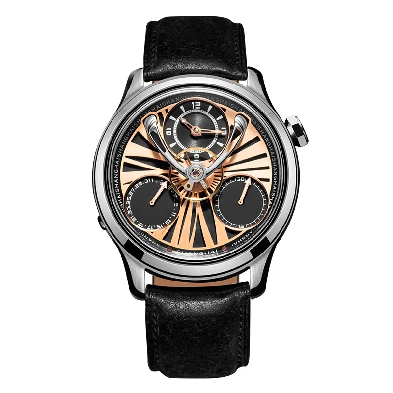 【清仓款】上海牌手表877男穹镜系列中置摆轮三眼全自动机械表