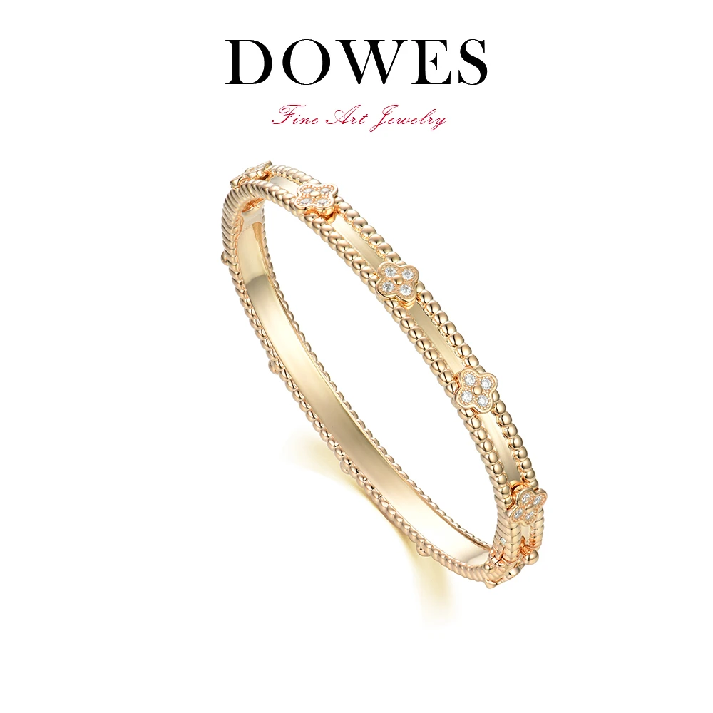 DOWES 925银合成锆石手镯 轻奢时尚手工四叶花手镯