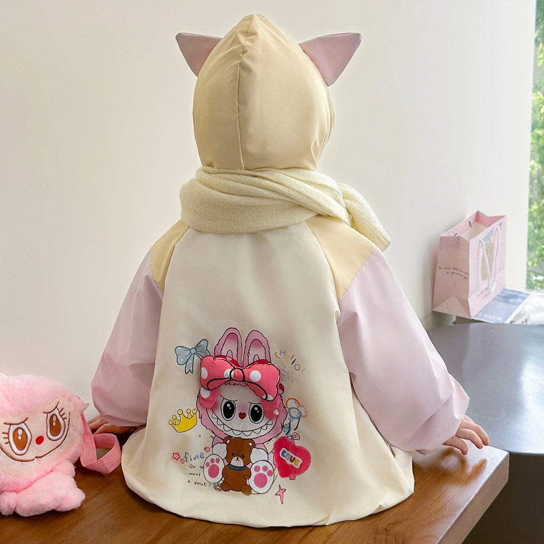 女童加绒外套2025新款儿童秋冬装韩版卡通女宝宝冬季加厚连帽上衣