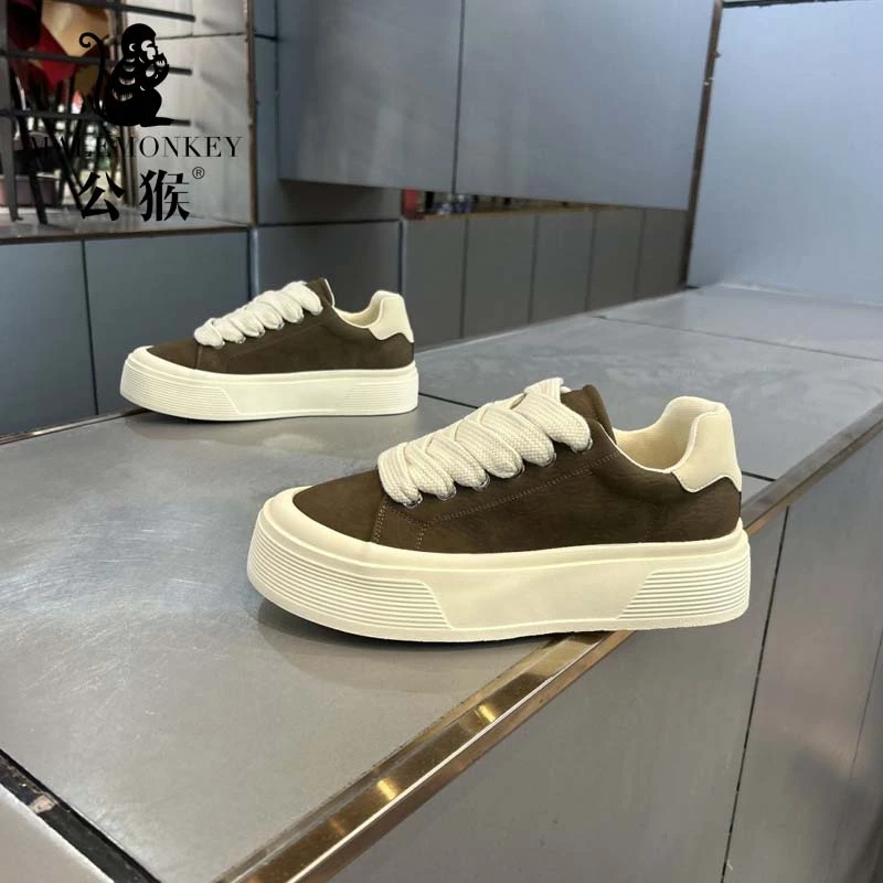 公猴新款男鞋时尚百搭厚底增高休闲鞋男士皮面防滑运动板鞋BJ1002