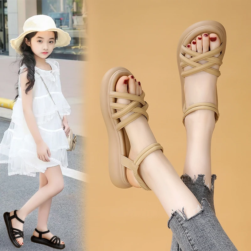 平底时尚女童凉鞋夏2025新款洋气公主配裙软底舒适中大童沙滩凉鞋