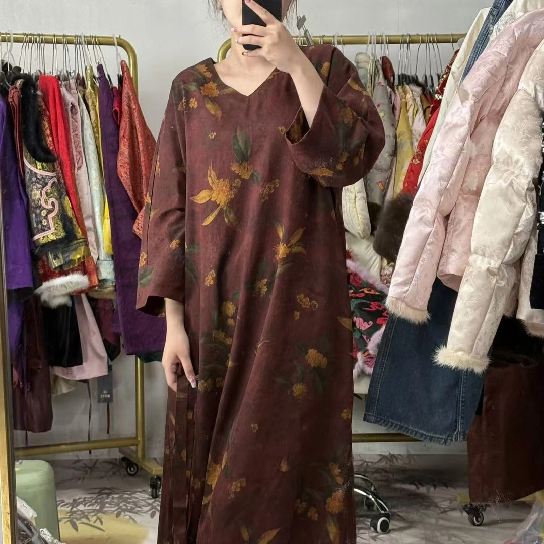 100桑蚕丝绢纺！葡萄紫v领袍子