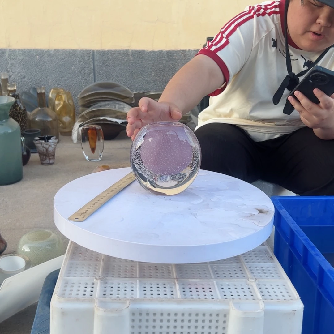 粉色气泡高度14琉璃花器摆件微瑕