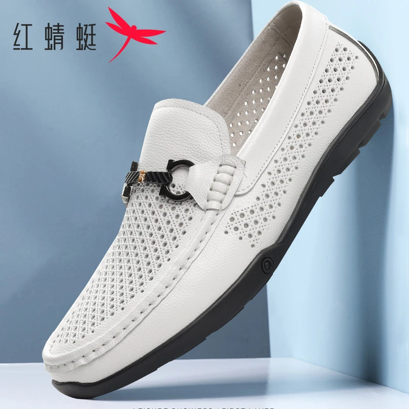 红蜻蜓男鞋夏季真皮男士舒适软底透气皮鞋男平替好物皮凉鞋白色