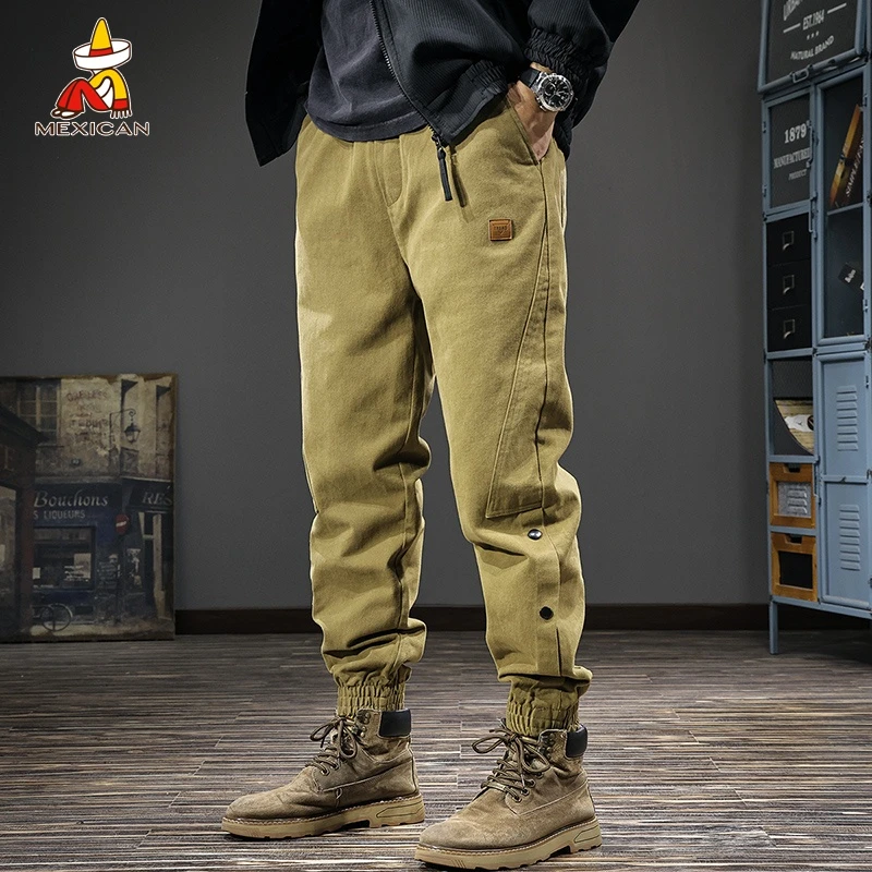 Mexican/稻草人美式复古束脚休闲裤男款春季工装裤子宽松哈伦长裤