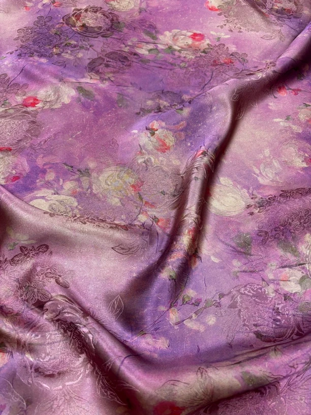 紫黛 人丝红云纱国风新中式服装面料