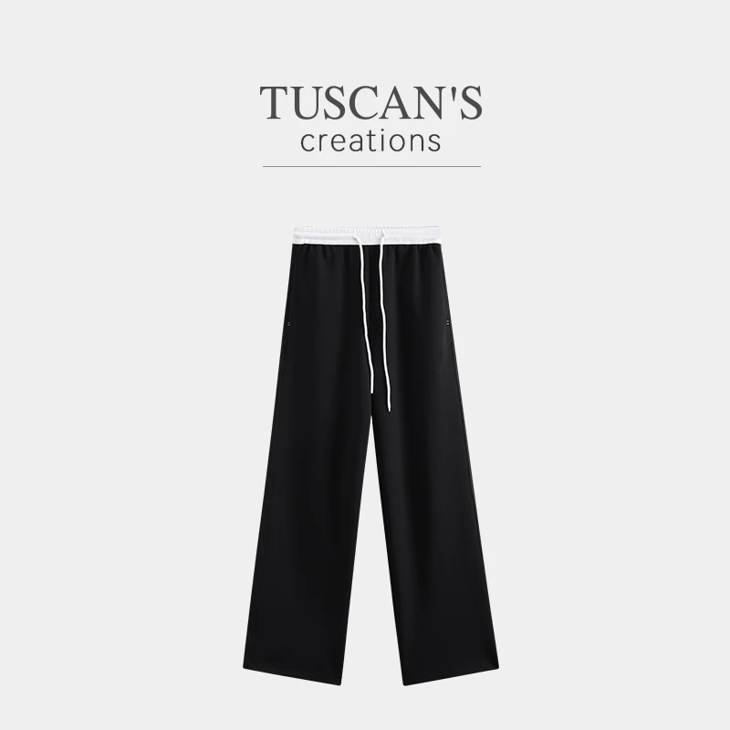 TUSCAN'S CREATIONS休闲高腰裤休闲抽绳运动常规款宽松裤子