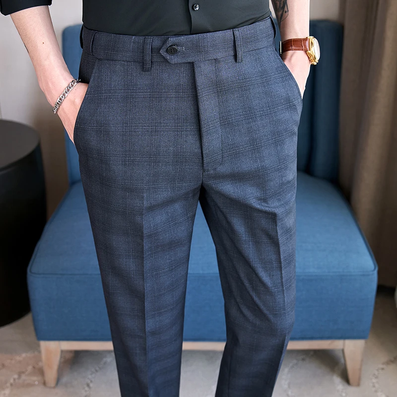 格子西裤春夏季新款男士修身休闲裤商务格纹帅气裤子男款秋冬款