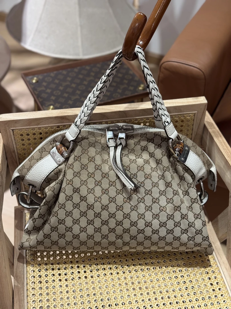 95新 GUCCI/古驰 老花帆布购物袋 经典8112