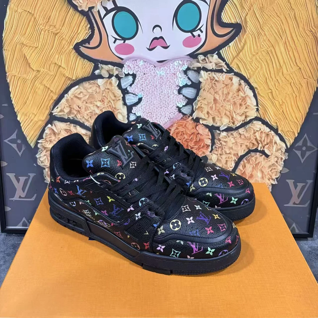 未使用 LouisVuitton/路易威登 村上隆联名黑三彩trainer板鞋