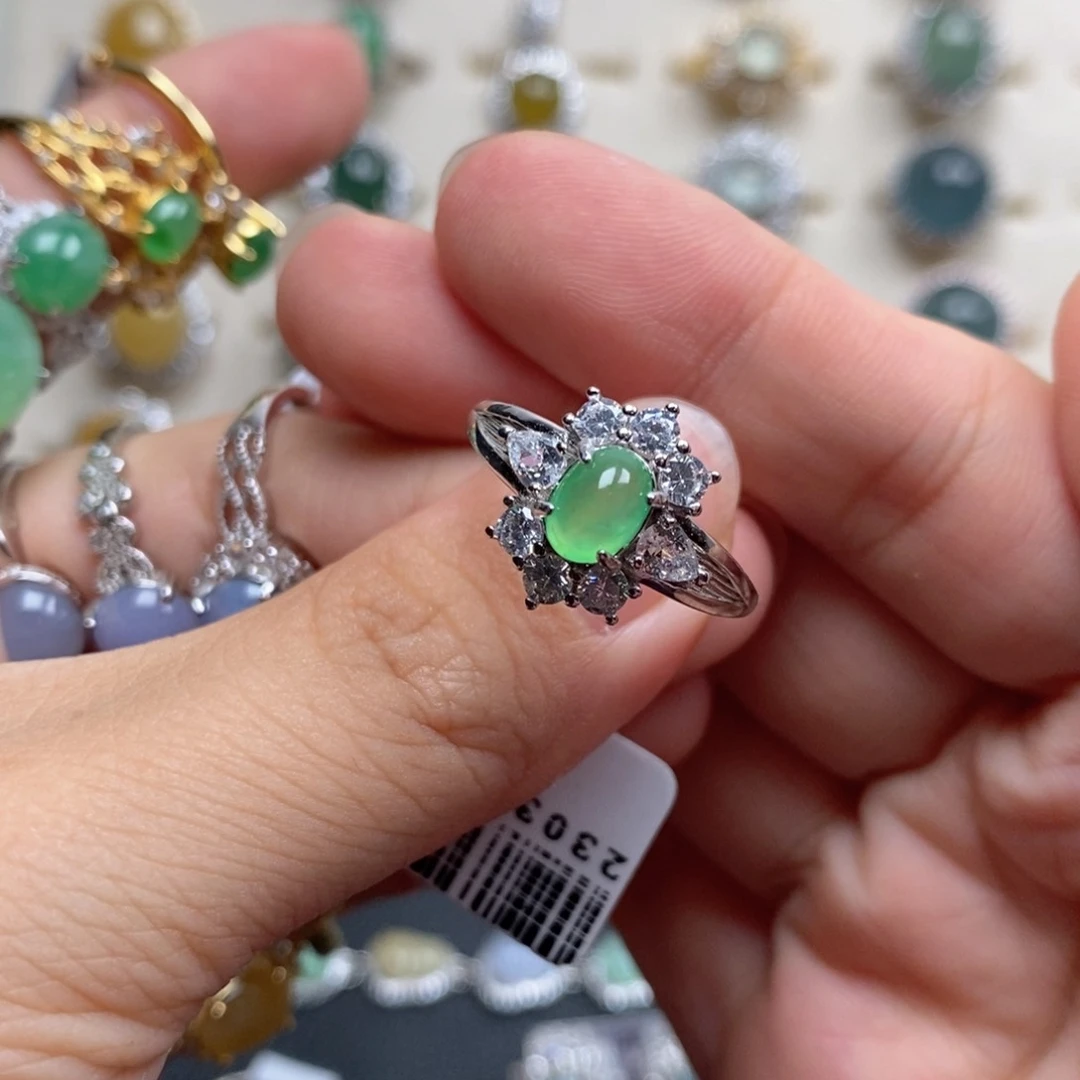 翡翠戒指银S925镶嵌猫****_戒指