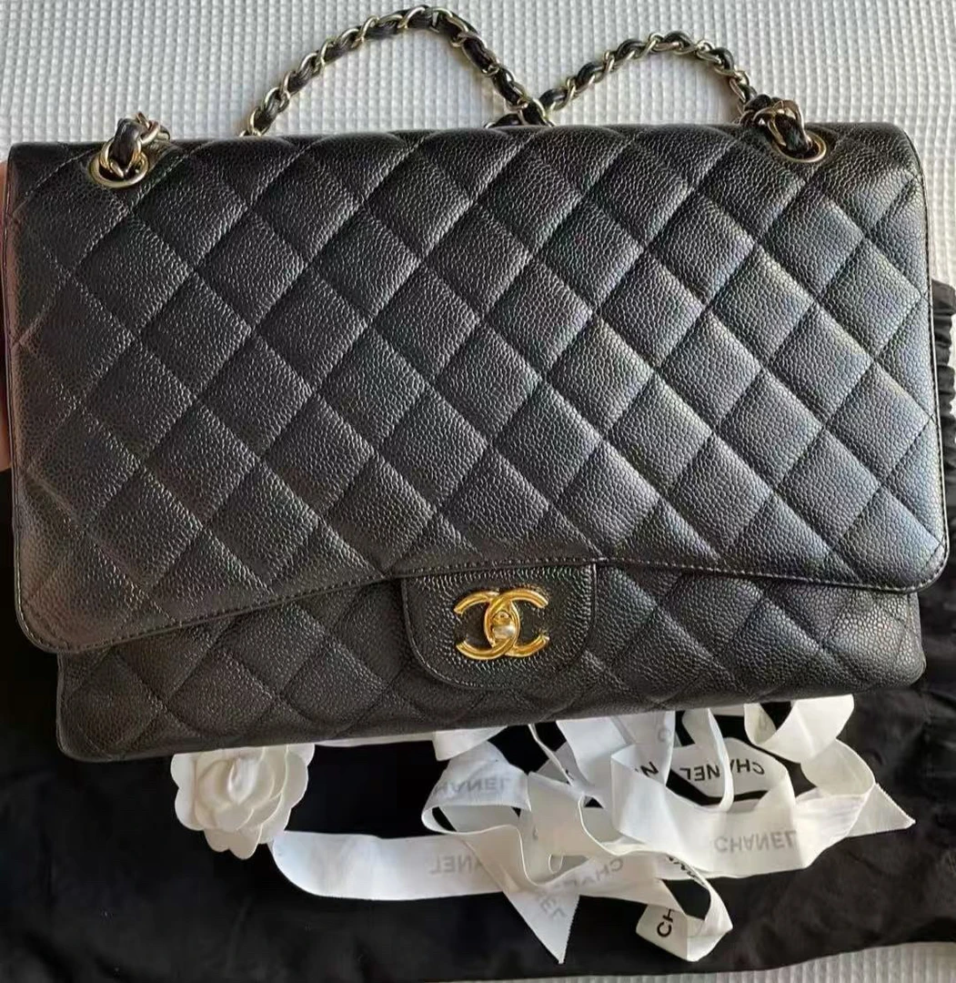 95新 Chanel/香奈儿 多多奢品/香奈儿cf黑金max荔枝牛链条包/98新
