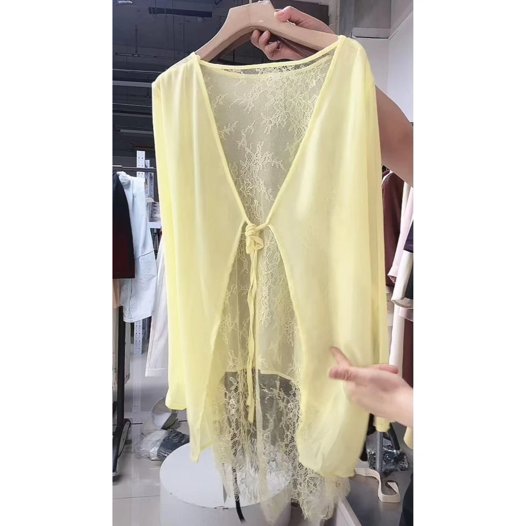 12008 G 套头纯色常规V领常规款蕾丝衬衫春夏ins风森系 YS 三楼