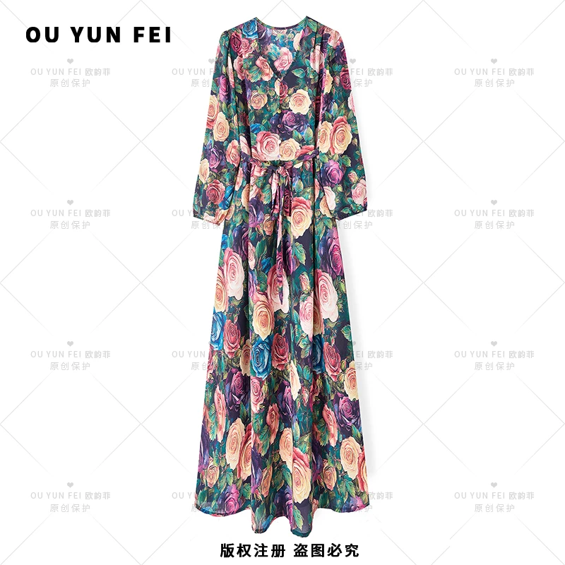 【繁花】高级感连衣裙女夏季新款气质显瘦穿搭印花长裙F2001