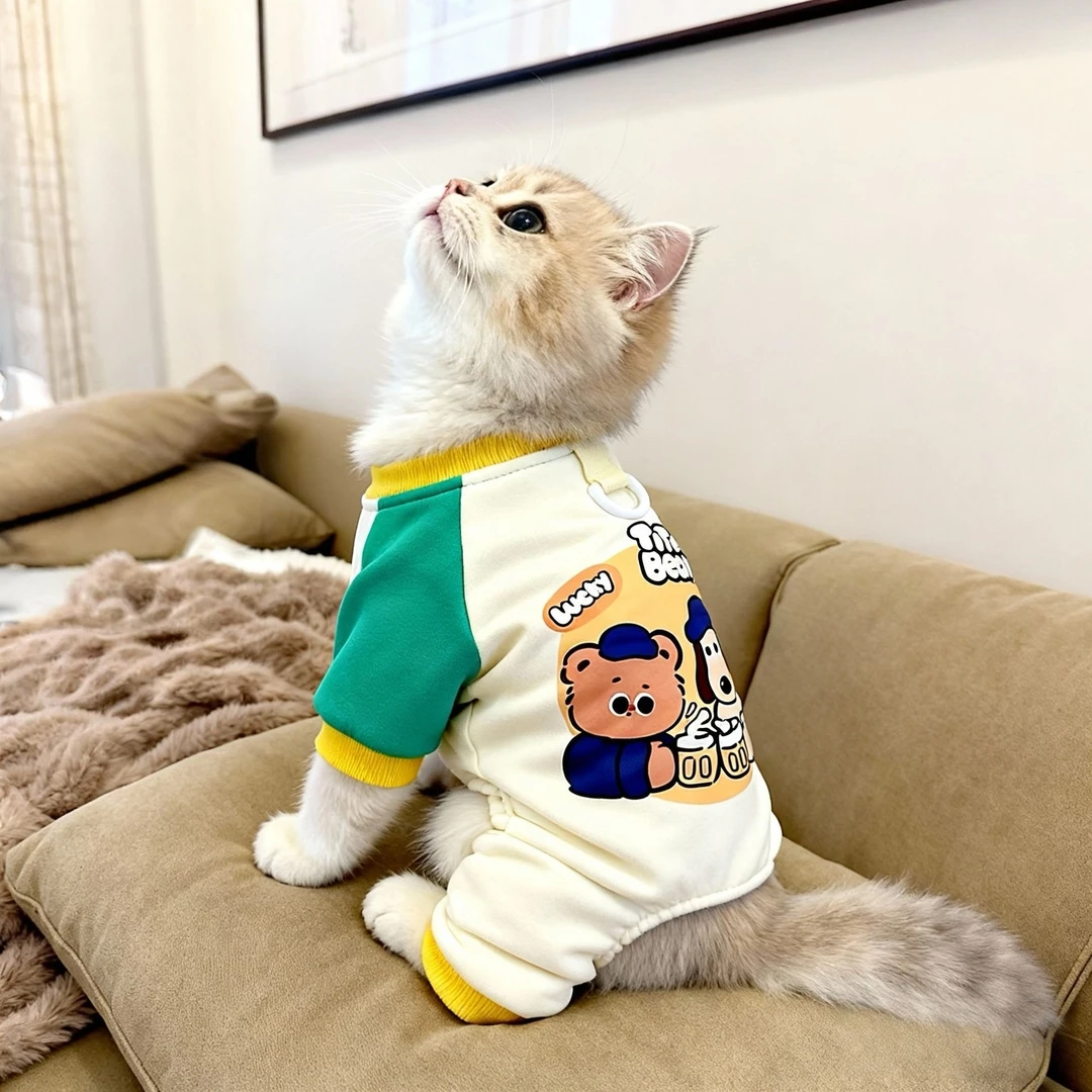 猫咪衣服秋冬保暖加绒居家服蓝猫渐层布偶小型犬狗狗四脚衣宠物衣