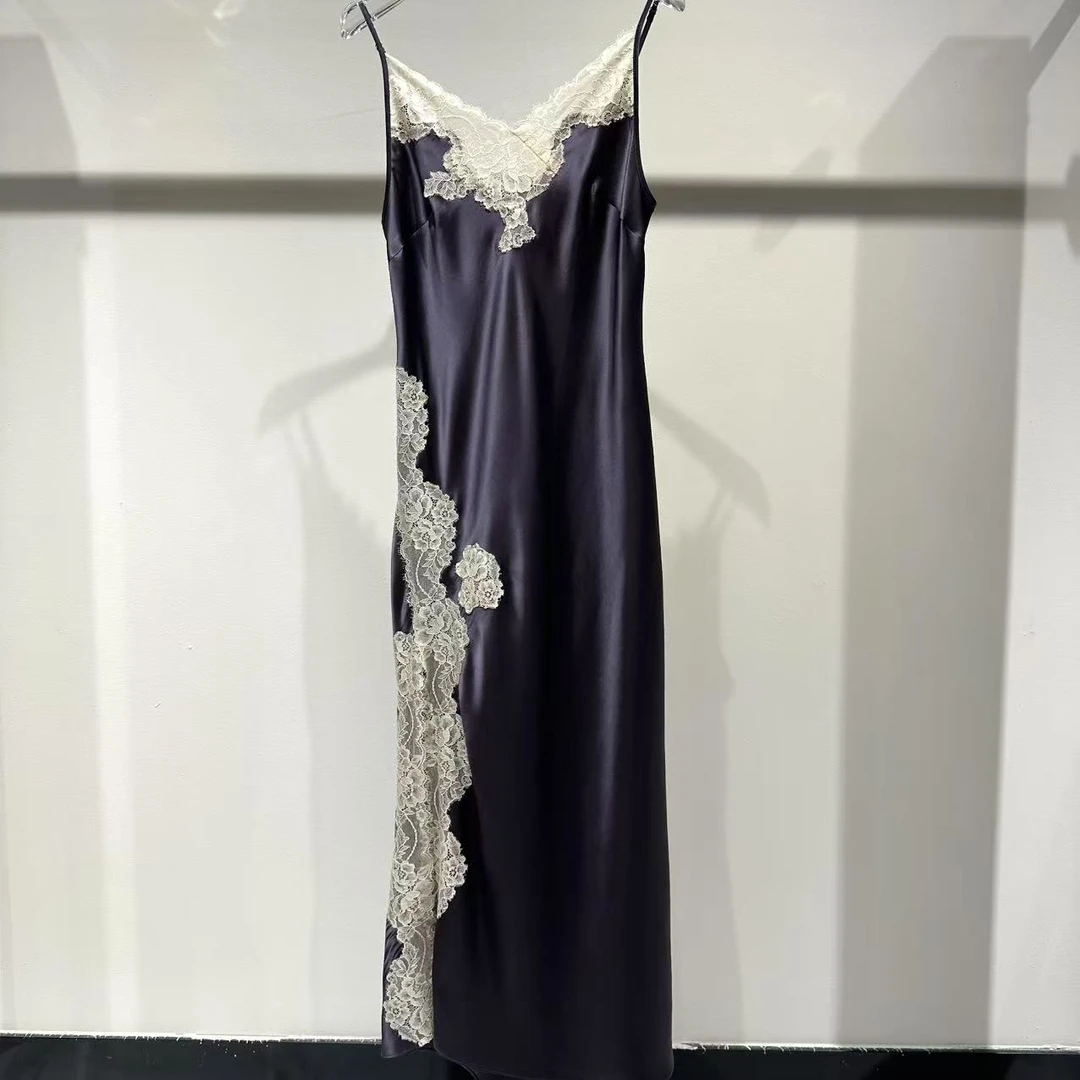 【日月禾】100%6A桑蚕丝睡衣法式重磅加长款高货吊带裙D2459