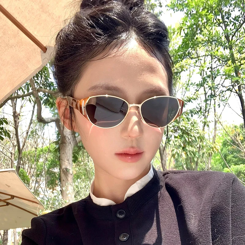 2025新款巴恩风椭圆墨镜网红同款女方圆脸显瘦时髦老钱风太阳镜男